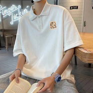 森馬（Semir）夏季純棉短袖polo衫男潮牌寬松港風(fēng)設計感小眾上衣服ins潮流體恤 【3395-虎】白色 M