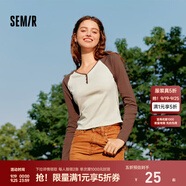 森馬（Semir）【云柔親膚】長袖t恤女短款V領(lǐng)修身上衣24年新款插肩袖休閑薄外套 咖色調(diào)00355 XS
