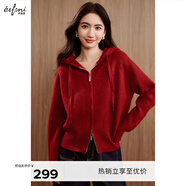伊芙麗（eifini）蔣欣代言連帽休閑寬松系帶軟糯厚實(shí)毛針織衫外套冬季新款毛衣女 紅色 S 80-100斤