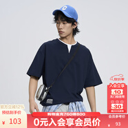 KAMA卡瑪多色雙領(lǐng)寬松刺繡短袖T2025新款夏季男純色舒適百搭體恤 深藍 M