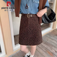 皮爾卡丹（pierre cardin）大碼豹紋半身裙中裙女2025秋冬新款高腰顯瘦減齡口袋A字包臀短裙 咖色 無(wú)腰帶 L