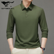 七匹狼（SEPTWOLVES）紅色本命年春秋季長(cháng)袖男士T恤中年透氣翻領(lǐng)polo衫男爸爸裝體恤衫 橄欖綠 M 48【90-105斤】