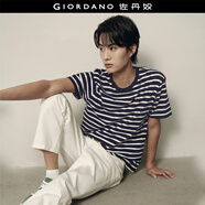 佐丹奴【韓國(guó)同款】?；晟滥屑兠迼l紋上衣圓領(lǐng)短袖T恤男01025563