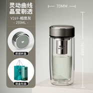 萬象（WANXIANG）雙層鵝蛋玻璃杯帶濾網(wǎng)防燙高顏值車載茶杯 201-300ml V269-相思灰-255ml