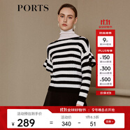 PORTS寶姿 新品女裝百搭條紋波浪邊落肩針織衫SN9K402AJKW002 黑色-白色條紋 S