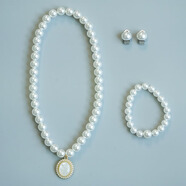 新款兒童項鏈寶寶寶寶百搭珍珠鏈配飾高端耳夾手鏈寶石女 白色愛(ài)心珍珠鏈四件套