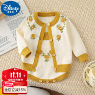 迪士尼（Disney）嬰兒秋冬款雙層連體衣2025新款寶寶加絨套頭毛衣卡通保暖毛線爬服 米色毛衣+背帶褲分體套裝 小風車&8578款 90cm