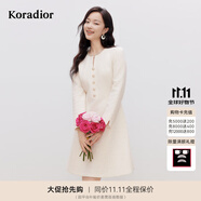 珂萊蒂爾【大秀同款】【藝彩鎏光】25新羊毛香風通勤氣質(zhì)淑女a(chǎn)字裙連衣裙 本白 M