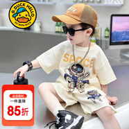 G.DUCKKIDS小黃鴨童裝男童套裝夏季2025兒童衣服寶寶潮酷太空人短袖兩件套潮 太空人套裝 米白色geioqgg 100 建議2~3歲【 90-100cm】