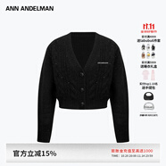 ANN ANDELMAN【精英衣櫥】彩鉆粗針毛衣開衫外套女秋冬修身短款休閑V領(lǐng)針織衫 黑色 XS