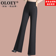 OLOEY國際一線品牌媽媽褲子女春秋季新款彈力微喇休閑長褲高腰顯瘦褲寬 黑色 30 二尺三腰圍