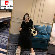 皮爾卡丹白色水貂絨馬海毛毛衣針織連衣裙女秋季2025新款溫柔風(fēng)寬松長裙子 黑色 S 85-100斤