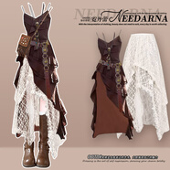 小紅書爆款內(nèi)蒙古草原旅游穿搭波西米亞白色連衣裙子2025夏季海邊 咖色吊帶裙+蕾絲裙子[不含配飾] S 均碼