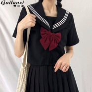 貴蘭姿（guilanzi）jk制服水手服基礎款學(xué)院風(fēng)女裝春秋學(xué)生校服套裝新款連衣裙女夏天 黑色三本（短繡+短群） L【100斤-110斤】