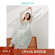 茵曼（INMAN）水墨玉蘭花印花吊帶連衣裙2025夏季女裝新品無(wú)袖A字中長(zhǎng)裙 淺藍(lán)色 L
