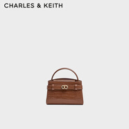 CHARLES&KEITH鱷魚(yú)紋凱莉包手提斜挎婚包包女包生日禮物CK2-50270880-1 Chocolate Croco巧克力鱷魚(yú)紋色（新色） S