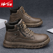 雙星男鞋冬季休閑防滑工裝皮鞋英倫風(fēng)高幫馬丁靴運動(dòng)復古機車(chē)皮靴 棕色 42