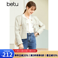 betu百圖女裝秋季新款短外套圓領(lǐng)正肩長袖外套女2208T47 米白 M