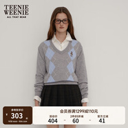 Teenie Weenie小熊秋學(xué)院休閑綿羊毛混紡V領(lǐng)學(xué)院菱形格毛衣針織衫 中灰色 M 165