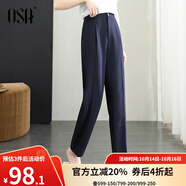 歐莎（OSA）【職業(yè)OL風】黑色高腰垂感通勤西裝褲子女顯瘦直筒休閑褲百搭 藏藍色B 2XL