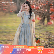 煙花燙小個(gè)子收腰無袖連衣裙女2025新款秋裝氣質(zhì)文藝a字裙子ZG 梅冰 藍(lán)黃條（僅售連衣裙，無外搭） M