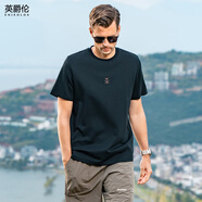 英爵倫 涼感科技冰絲棉短袖t恤男夏季爽滑絲光棉簡(jiǎn)約刺繡打底體恤 雅黑_【涼感降溫】 M _(105-120斤)
