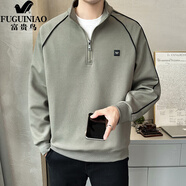 富貴鳥（FUGUINIAO）半拉鏈立領衛(wèi)衣男款春秋季2025新款潮牌寬松男士長袖打底T恤外套 軍綠色 M