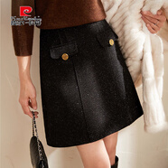皮爾卡丹（pierre cardin）小香風(fēng)半身裙女秋冬2025新款高腰顯瘦a字包臀裙迷你短裙毛呢裙子 黑色 S (80-95斤)