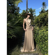 法式感無(wú)袖蕩領(lǐng)掛脖連衣裙女夏海邊度假性感露背收腰拖地長(cháng)裙 圖片色 S