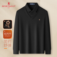 夢(mèng)特嬌（MONTAGUT）【假兩件&厚款保暖】秋冬純色長(cháng)袖t衫恤男士polo衫 黑色 XL
