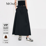 MO&Co.中高腰長(zhǎng)款壓褶寬松A字半身裙傘裙(附腰帶)設(shè)計(jì)感裙子摩安珂 黑色-第2批 M 165