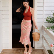 oohitch癢癢法式復古魚(yú)尾半身裙高腰顯瘦a字印花短裙 長(cháng)款 XS XS