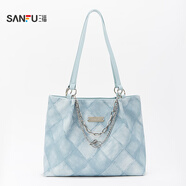 三?？姘驴畎蓍e通勤女包多巴胺大容量單肩包托特包458518 藍色牛仔 大