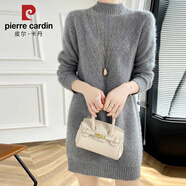 皮爾卡丹ins羊毛連衣裙女半高領(lǐng)加厚提花打底毛衣裙寬松中長(cháng)款羊毛裙冬 灰色 S 85-100