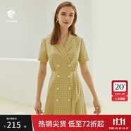 范思藍(lán)恩正式氣質(zhì)通勤連衣裙女夏季收腰顯瘦面試西裝裙 草黃綠 L