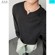 吳權(quán)灣美式V領(lǐng)德絨長袖T恤男款秋季潮牌cleanfit寬松內(nèi)搭2025新款打底衫 黑色 M