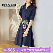 拉倫菲韻高端品牌 連衣裙女2025夏季新款韓版氣質(zhì)收腰顯瘦小個子襯衫裙 藏青 M 【80-95斤】