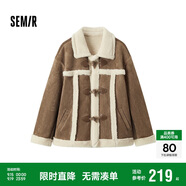 森馬（Semir）外套女牛角扣翻領(lǐng)寬松文藝2024冬季仿麂皮仿兔毛夾克109724108011