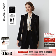 朗姿法式復(fù)古絲絨戧駁領(lǐng)黑色西裝外套女冬季新款通勤西服上衣 夜幕黑色2 L