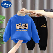 迪士尼（Disney） 男童女童秋裝套裝小童兩件套2025春秋季新款洋氣小孩寶寶帥童裝 米老鼠#藍衛衣+Gmade#黑衛褲 90