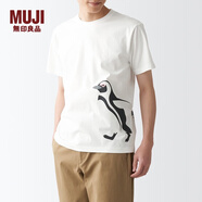 無(wú)印良品（MUJI） 男式天竺編織印花T恤男士短袖打底衫男款上衣 親子 企鵝 S (165/84A)