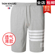 TB四條紋直筒五分短褲男女情侶裝夏季歐美潮流純棉男休閑籃球運動褲 7088-6(薄款淺灰色) 34 3碼/34 (145-160斤)