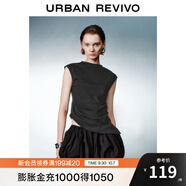 UR2025夏季新款女裝氣質(zhì)不規則褶皺棉質(zhì)無(wú)袖背心UWM450100 黑色 XL
