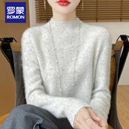羅蒙（ROMON）高端純羊絨衫女2025秋冬季半高領(lǐng)加厚毛衣大碼寬松套頭針織打底衫 鹽白色 XL