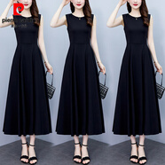 皮爾卡丹2025新款氣質(zhì)收腰顯瘦吊帶黑色背心長(cháng)裙打底夏大碼女雪紡連衣裙 黑色【長(cháng)款】 3XL