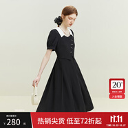 范思藍恩23FS12399假兩件法式氣質(zhì)連衣裙女夏季新款通勤顯瘦 黑色 XS