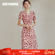 ROEYSHOUSE 羅衣新款優(yōu)雅泡泡袖雪紡連衣裙夏碎花女裝褶皺A字裙子02571 花色 S