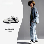 百麗德訓鞋男休閑男鞋2025新款薄底賽車(chē)鞋子白色透氣男士板鞋 淺云白【皮面款】 40 標準運動(dòng)尺碼