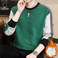花花公子（PLAYBOY）長(cháng)袖t恤男秋冬款新款寬松休閑潮流圓領(lǐng)加絨衛衣男保暖上衣打底衫 C-2403HH5818綠色 加絨 2XL