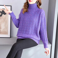 HUALIN FASHION高領(lǐng)加厚毛衣女秋冬寬松顯瘦純色針織衫60字符內(nèi) 紫色 均碼 0079【85-135】